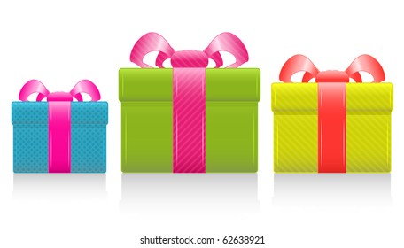 Gift box with silk pink bow. Vector Illustration. EPS8