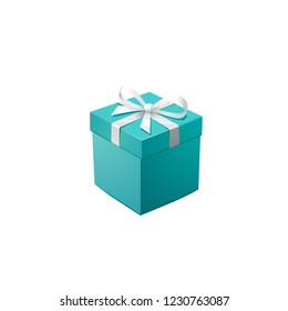 Gift Box And Silver Confetti. Turquoise Jewelry Box. Template For Cosmetics And Jewelry Shops. Christmas Background. Vector Illustration.