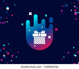Gift box simple icon. Present or Sale sign. Birthday Shopping symbol. Package in Gift Wrap. Cool banner with icon. Abstract shape with gradient. Vector