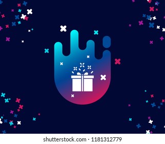 Gift box simple icon. Present or Sale sign. Birthday Shopping symbol. Package in Gift Wrap. Cool banner with icon. Abstract shape with gradient. Vector