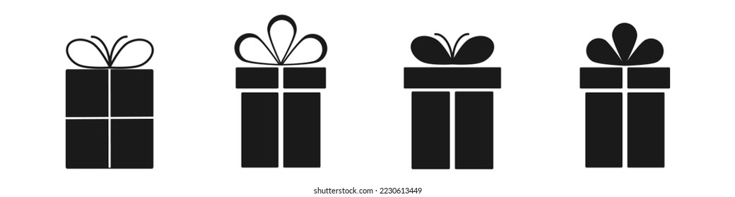 Geschenkbox einfache Symbole.Präsentiert mit Schleifenbogen. Grußbox.Line Kunst Weihnachten Überraschung.Geschenkbox Vektor.
