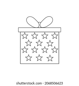 Gift box simple line art. Present vector.