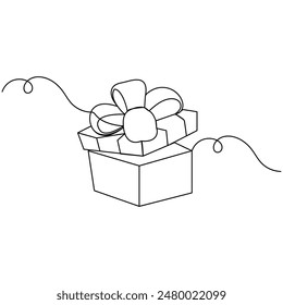 
Gift box   single line art, continuous one line drawing of  Isolated outline vector art
