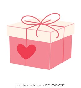 Una caja de regalo se sienta sobre un fondo liso. Tiene un diseño de corazón en un lado y está atado con una cinta. Esta caja se utiliza para celebraciones o regalos.