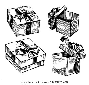 Gift box sketch. Hand drawn illustration converted to vector. Isolated