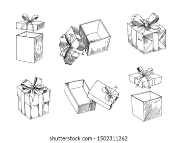 Gift box sketch. Hand drawn illustration converted to vector. Isolated