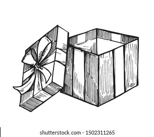 Gift box sketch. Hand drawn illustration converted to vector. Isolated