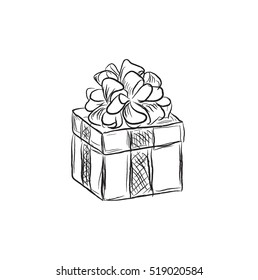 Gift Box, Sketch Style, Vector Illustration