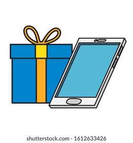 gift box with smartphone isolated icon vector illustration design
