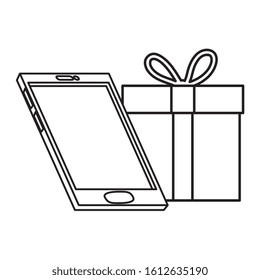 gift box with smartphone isolated icon vector illustration design
