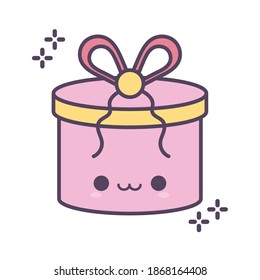 gift box smiling of pink color vector illustration design