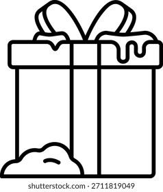 Caja de regalo con la nieve, presente contorno del icono