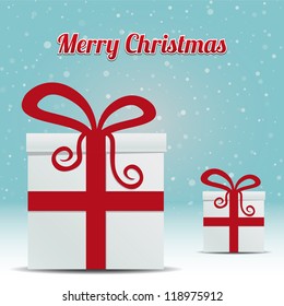 gift box snowy winter background merry christmas