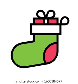 Gift box in a sock vector illustration, filled design icon