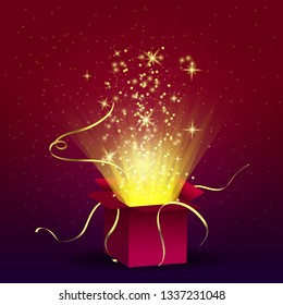 Gift box with sparkles and shine. light vector illustration