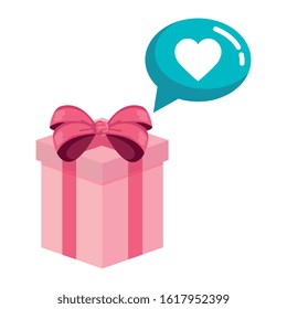 gift box and speech bubble with heart isolated icon vector illustration design