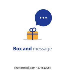 Gift box with speech bubble waiting, vector icon