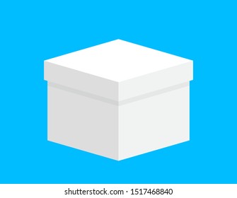 gift box square white for template design, closed box white isolated on blue background, single white case for gift present, blank box for greeting text concept, white gift box closed for icon 3d cube