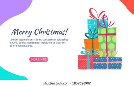 Gift box stack or pile banner. Christmas landing page concept with presents. Vector illustration.