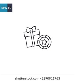 Gift box with star coin outline icon Vector illustration