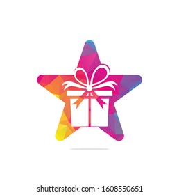 Gift box star shape concept vector logo design. illustration of gift box present, greeting, surprise. Greeting box or wrap gift box.