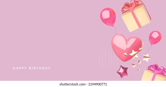 Gift box, stars and hearts. Birthday, wedding, party and Valentine's day design. Cute event design template