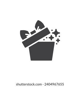 Caja de regalo con icono vector de estrellas. signo plano relleno para concepto móvil y diseño web. Icono de glifo de caja de sorpresas. Símbolo, ilustración del logotipo. Gráficos vectoriales