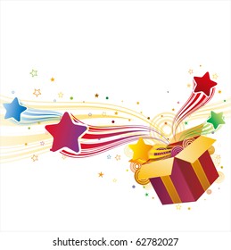 caja de regalo y estrella,fondo de celebración vectorial