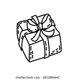 Gift box in the style of an outline. Coloring. Icon. Vector.