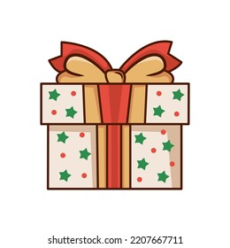 a gift box with a surprise, birthday and new year celebration. A gift in a package with a bow. Vector cartoon illustration