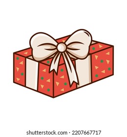a gift box with a surprise, birthday and new year celebration. A gift in a package with a bow. Vector cartoon illustration