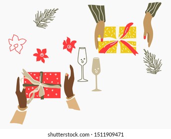  gift box, surprise, celebration event, surprising gift boxes. Give presents concept. Flat design vector illustration
