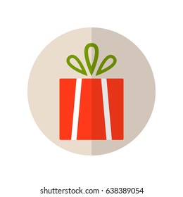 Gift box, surprise for holiday. Flat color icon, object for design, postcards, stickers.