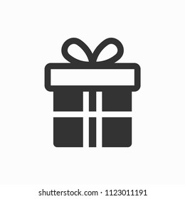 Gift box surprise icon. Birthday present, celebration symbol. Black vector illustration isolated on white. Simple pictogram for graphic and web design.