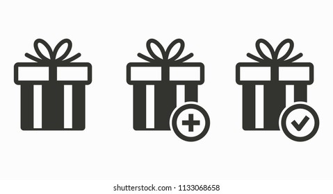 Gift box surprise icon. Birthday present, celebration symbol. Black vector illustration isolated on white. Simple pictogram for graphic and web design.