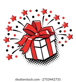 Gift box with surprise inside. Enter to win, give away. Festive vector on a transparent background.