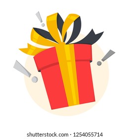 Gift box with surprise inside as metaphor of bonus. Open package concept. Idea of promotion. Isolated flat vector illustration