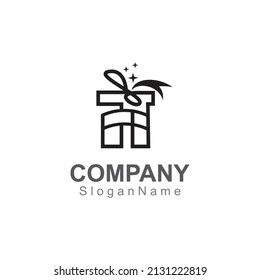 Geschenkbox Überraschungslogo-Design, Vektorgrafik-Vorlage 
