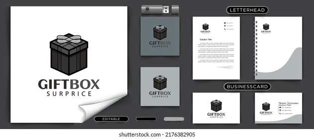 caja de regalo, logotipo sorpresa Ideas. Diseño del logo de la inspiración. Ilustración del vector de plantilla. Aislado En Fondo Blanco