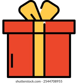 Gift Box, Surprise Package for Chtistmas, Birthday Celebration. Vector Flat Icon