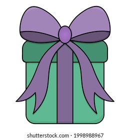 Regalo en una caja. La caja sorpresa está atada con un arco. Ilustración vectorial coloreada. Fondo blanco aislado. Estilo de caricatura. Buen regalo. 