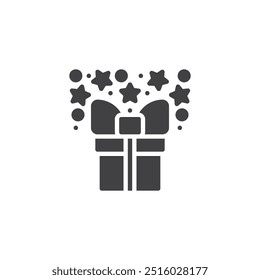 A gift box surrounded by stars vector icon. filled flat sign for mobile concept and web design. Gift Box with Sparkles glyph icon. Symbol, logo illustration. Vector graphics