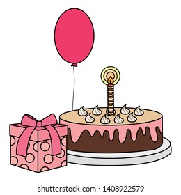 gift box with sweet cake and balloon helium floating