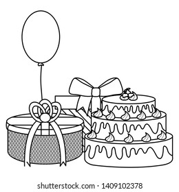 gift box with sweet cake and balloon helium floating