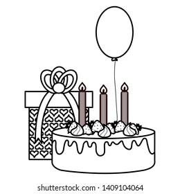 gift box with sweet cake and balloon helium floating