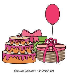 gift box with sweet cake and balloon helium floating