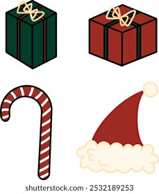 Gift box with sweets and Christmas hat for Christmas