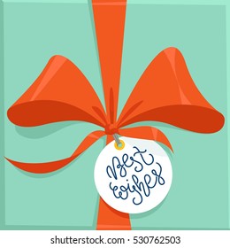 Gift box with a tag. Best wishes. Vector illustration

