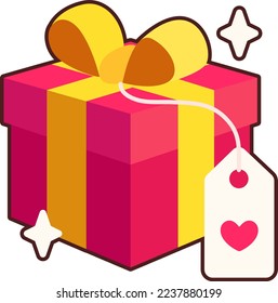 Caja de regalo y etiqueta Elementos del icono del corazón Pegatina estilo negro plano
