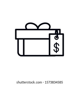 gift box tag price shopping line style vector illustration